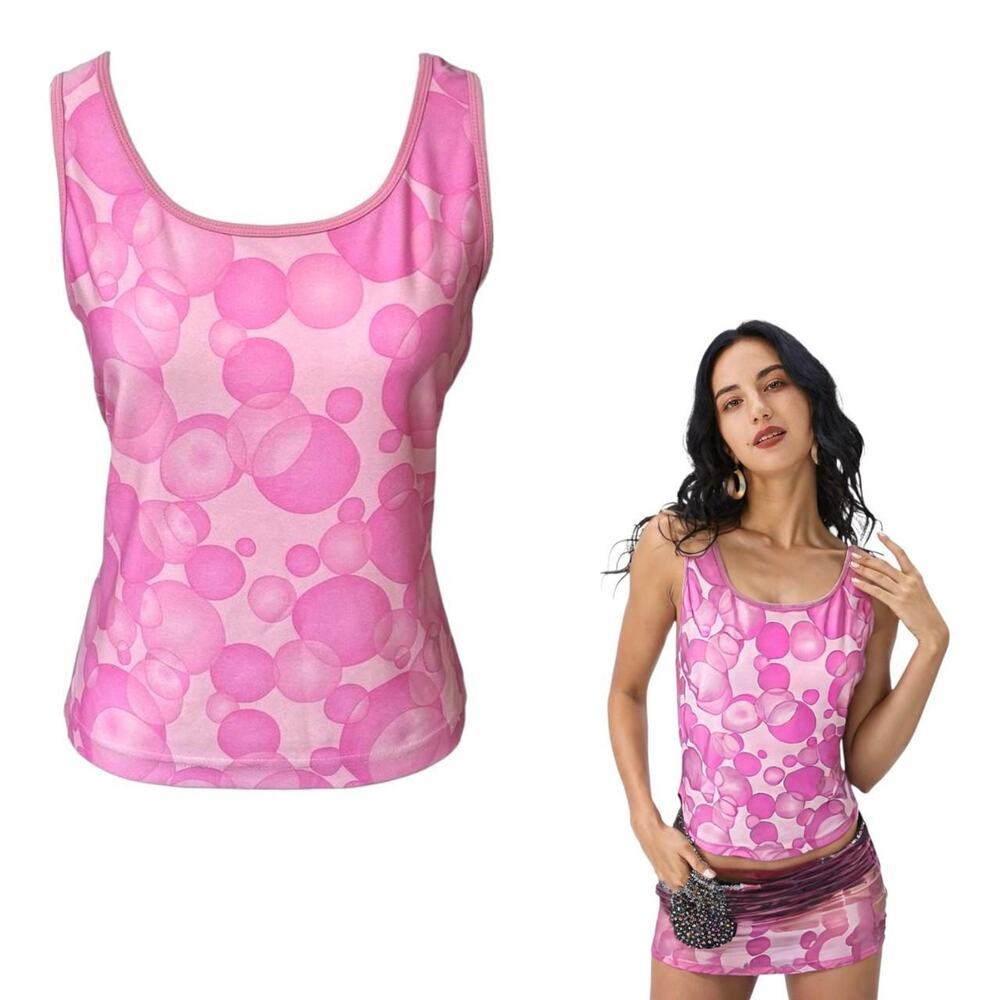 90'S VINTAGE BUBBLE GUM GRAPHIC Pink Lily's Of Beverly Hills tank‎ top MEDIUM